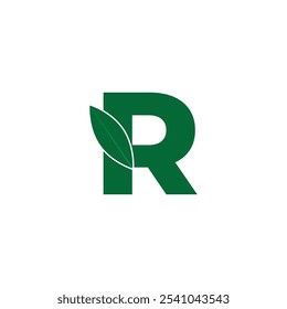 R Leaf Letter Logo Icon Design in Green Colors Vector Illustration.