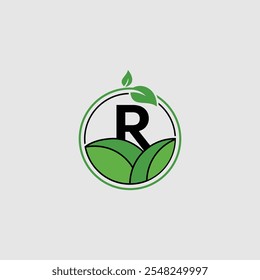 R Leaf Logo Design Vector illustration template