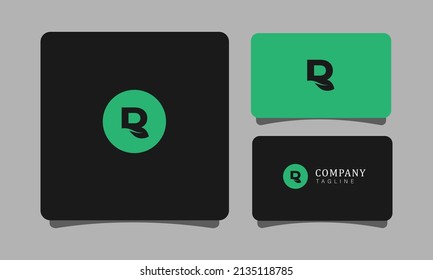 Logotipo minimalista de té de hoja R con diseño de tarjeta profesional