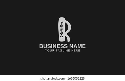 r leaf Unique Minimal Style golden and black colour initial based logo design vector illustrator