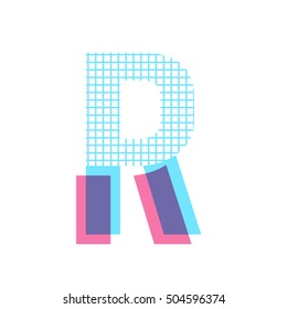 R letter 3D effects with square line patterns