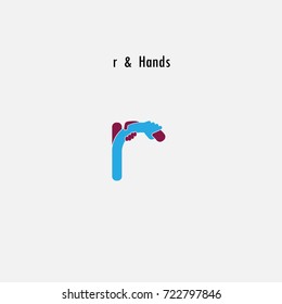 r- Letter abstract icon & hands logo design vector template.Business offer,partnership symbol.Hope,help concept.Support,teamwork sign.Corporate business & education logotype symbol.Vector illustration