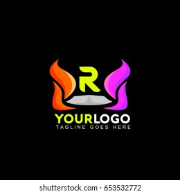 R letter abstract power vector logo. Identity template concept illustration. Flag business sign.  Flame fire icon. Gas insignia. Design element.