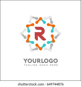 R Letter Abstract Science Logo template. Corporate icon, logotype. Brand visualization. Vector element for Healthy, Life, corporate identity, presentation, app and web design.