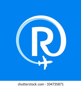 R letter with airline and plane. Vector design template elements for your application or corporate identity.