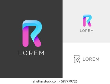 R Letter Alphabet Colorful blue abstract business logo template