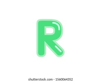 R letter alphabet green candy jelly glossy vector isolated on white background 