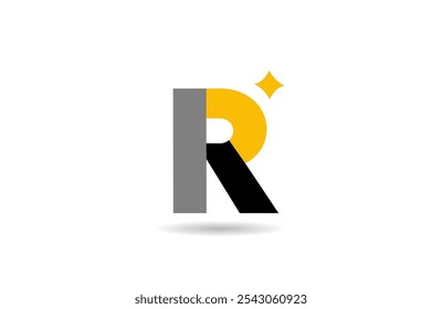 Diseño del icono del logotipo del alfabeto de la letra R con la estrella amarilla y el color negro para el negocio y la compañía