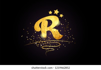 r letter alphabet with star and golden color suitable for card icon or typography logo design