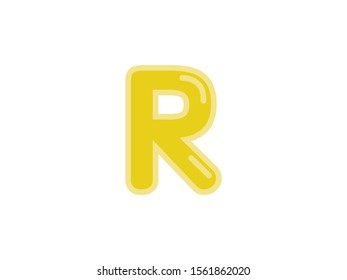 R letter alphabet yellow gold amber candy jelly glossy vector isolated on white background 