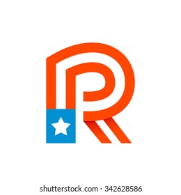 R letter with american stars and stripes. Vector design template elements for your application or corporate identity.