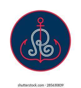 R letter with an anchor and rope vector vintage label, logo, icon design template element. This badge can be used as trademark or a print on fabric.