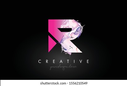 R Letter Artistic Purple Paint Flow Icon Logo Design. Creative Ink Flowing Letter Icon Design Vector Illustration.