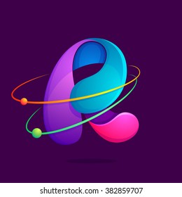 R letter with atoms orbits. Font style, vector design template elements for your application or corporate identity.