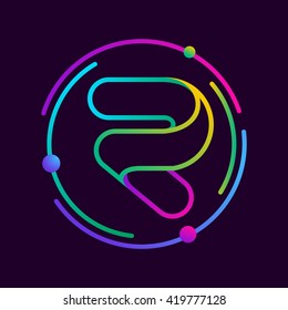 R letter with atoms orbits. Font style, vector design template elements for your application or corporate identity.