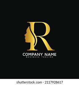 R Letter Beauty Face initial R luxury beauty queen woman face logo design vector. consisting of letter R with lady face on negative space