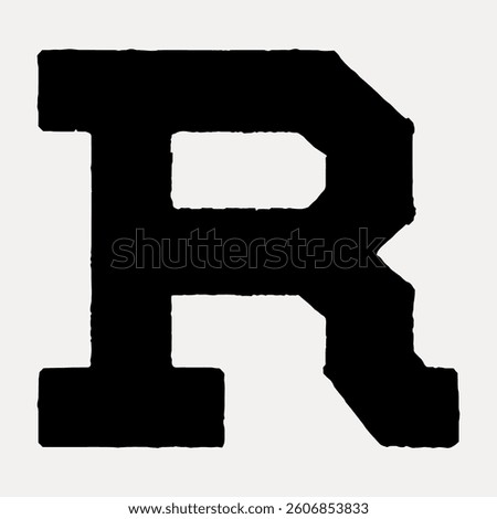 R letter, block calligraphy font illustration isolated on white, vector. 