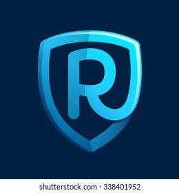 R letter with blue shield. Vector design template elements for your application or corporate identity.