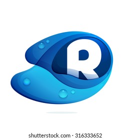 R letter with blue water drops. Letter vector design template elements for your application or corporate identity.
