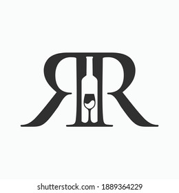 R letter with bottle wine logo