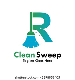 R letter with broom design logo template illustration.
