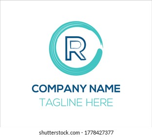 R-Buchstaben Pinselstrich Logo-Design mit Vektorgrafik-Vorlage für Circle Brush
