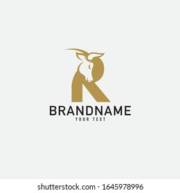 R letter with bull horn logo initial logotype icon vector in elegant simple style