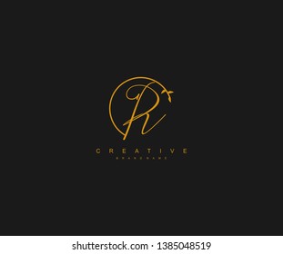 R letter calligraphic monogram emblem style vector logo