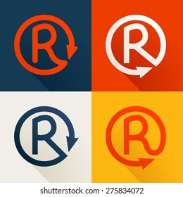R letter in circle line logo set, design template elements