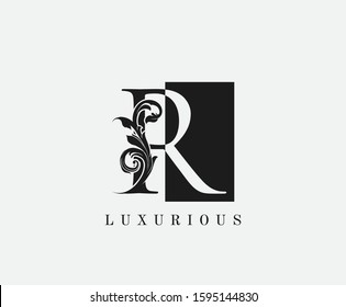R Letter Classic Vintage Logo. Minimalist R With Classic Leaves and Square Shape design perfect for fashion, Jewelry, Beauty Salon, Cosmetics, Wedding, Spa, Hotel and Restaurant Logo. 