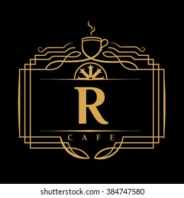 R letter coffee vector logo template (sign, symbol, emblem, ornament)