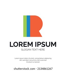 R Letter and Colorful Logo Design Premium Vector