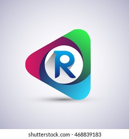 R letter colorful logo in the triangle shape, font icon, Vector design template elements for your application or company identity.