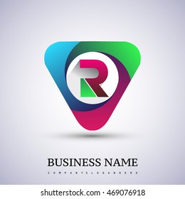 R letter colorful logo in the triangle shape, font icon, Vector design template elements for your application or company identity.