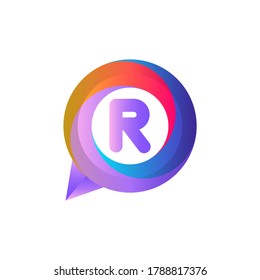 R letter colorful on circle chat icon logo.Y chat logo minimalist template using modern and gradient style.Y letter ellipse chat logo.Y letter chat logo