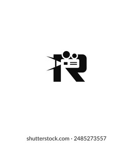 R letter combination with camcorder. Negative space logo design.