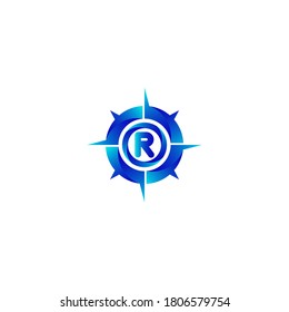 r letra Compass Concept Logo Design Template.Compass logo. Compass con r Letra Plantilla de logotipo de plantilla de vector diseño de icono.r logotipo de brújula de viaje