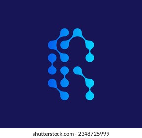 R Carta con logotipo de tecnología de puntos conectados