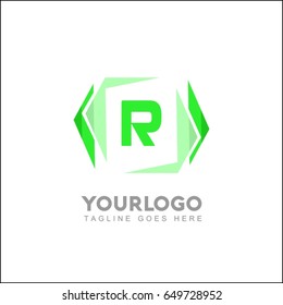 R letter creative brand. Abstract trendy green logo design element . Vector illustration for business company visual identity