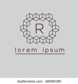R letter cubes, geometric vector logo template (sign, symbol, emblem, ornament)