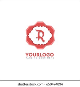 R letter cultural logo template .Monogram hexagon in Art Nouveau style