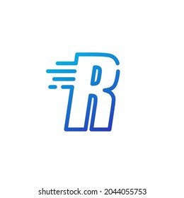 r letter dash fast quick digital mark line outline logo vector icon illustration