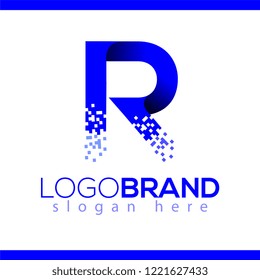 R letter data tech logo concept. letter with data vector template