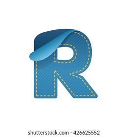 R letter of denim with folded corner. 
