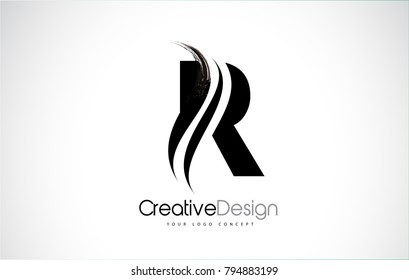 R Letter Design Brush Paint Stroke. Letter Logo with Black Paintbrush Stroke.