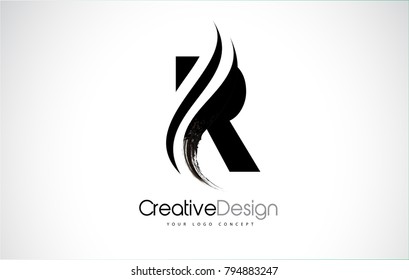 R Letter Design Brush Paint Stroke. Letter Logo with Black Paintbrush Stroke.