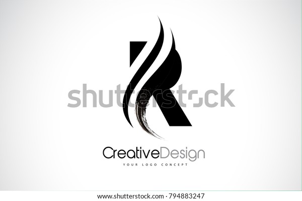 R Letter Design Brush Paint Stroke. Letter Logo\
with Black Paintbrush\
Stroke.