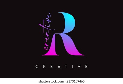R Letter Design with Creative Cut and Serif Font in  Purple Blue Colors Vector Illustration.