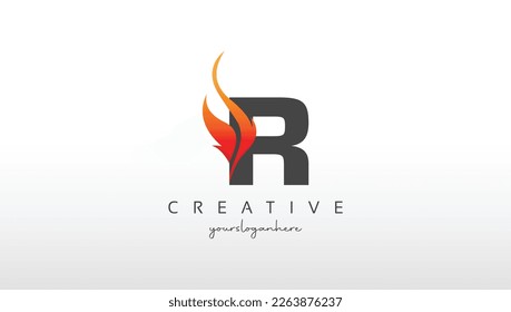 R Letra Design Fire Paint. Logotipo de la carta con pinceladas negras.