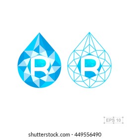 R letter with diamond,vector crystal modern water drop logo
